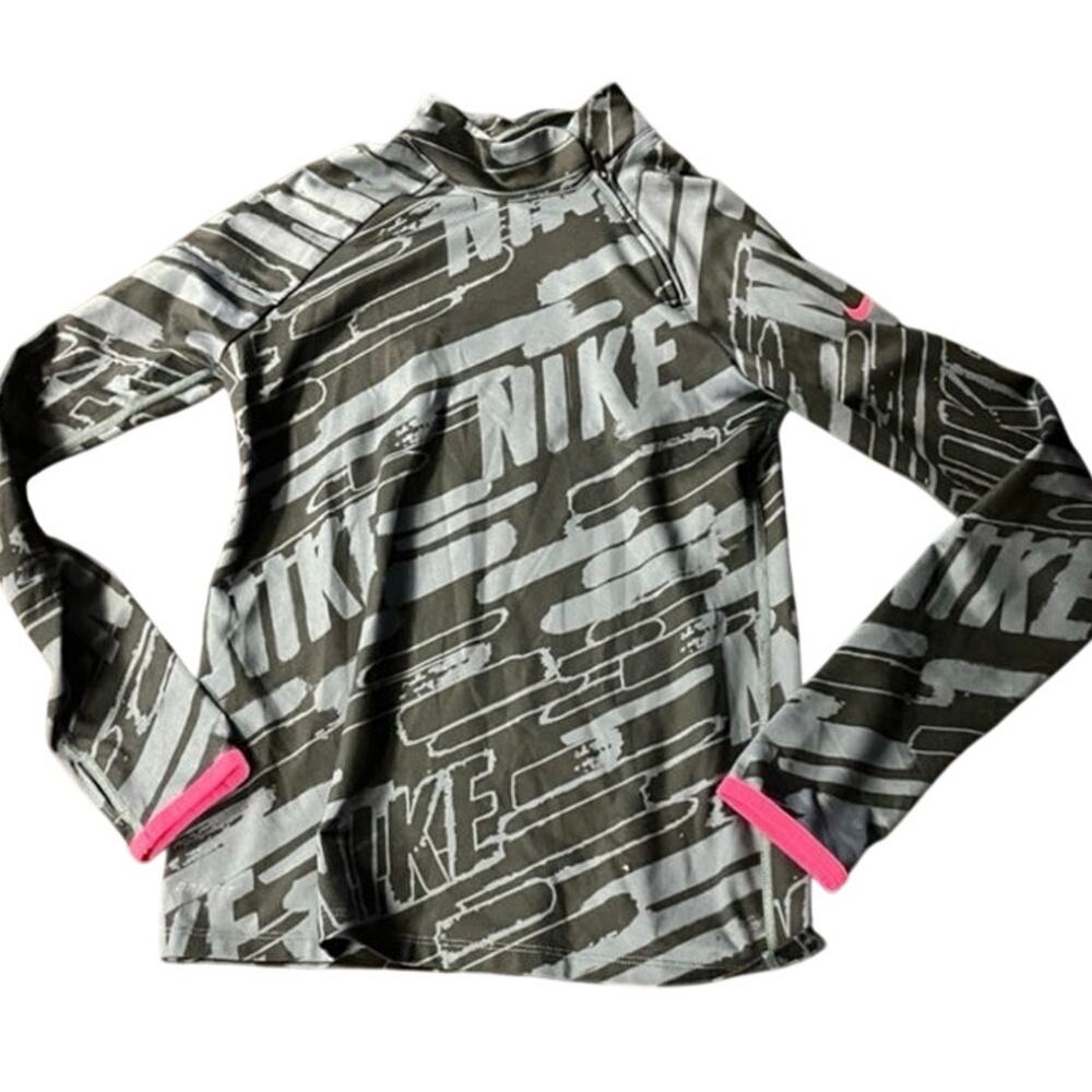Nike Pro Girls Medium Hyperwarm Flash Black Gray Mock Neck Side Zip Pullover